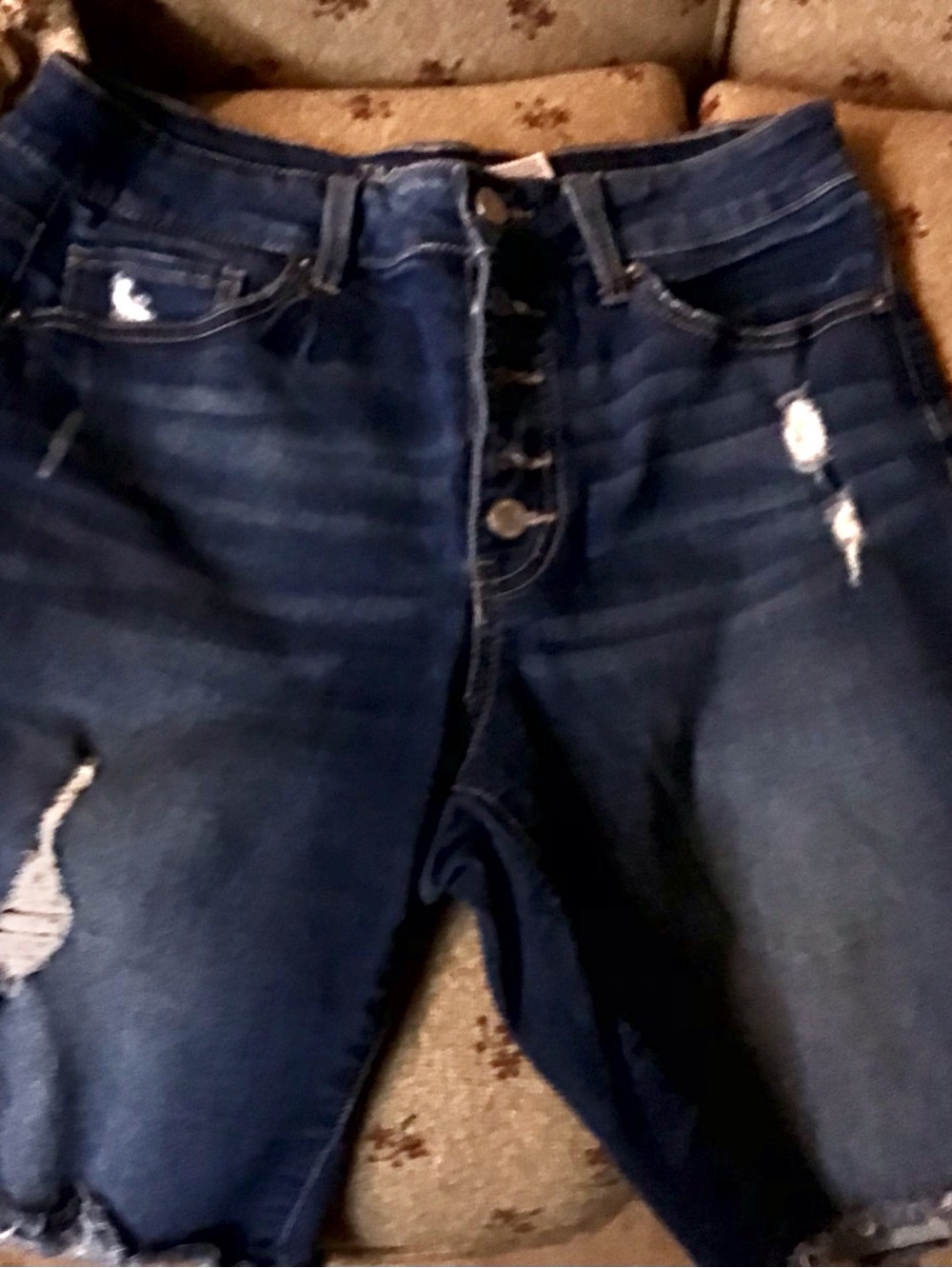 Time and Tru Dark Blue Distressed Denim Jean Shorts